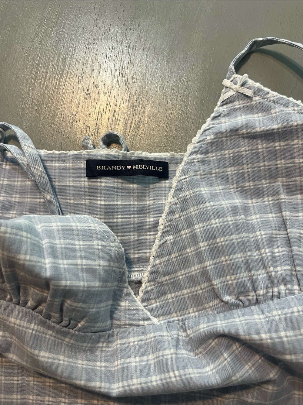 NWOT Brandy Melville Blue Plaid Edith Lace Trim Cami Top One Size - Picture 5 of 6